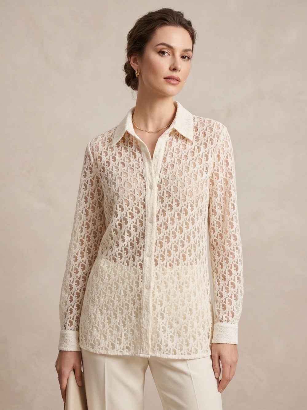 Women's Cream Lace Button-Down Shirt